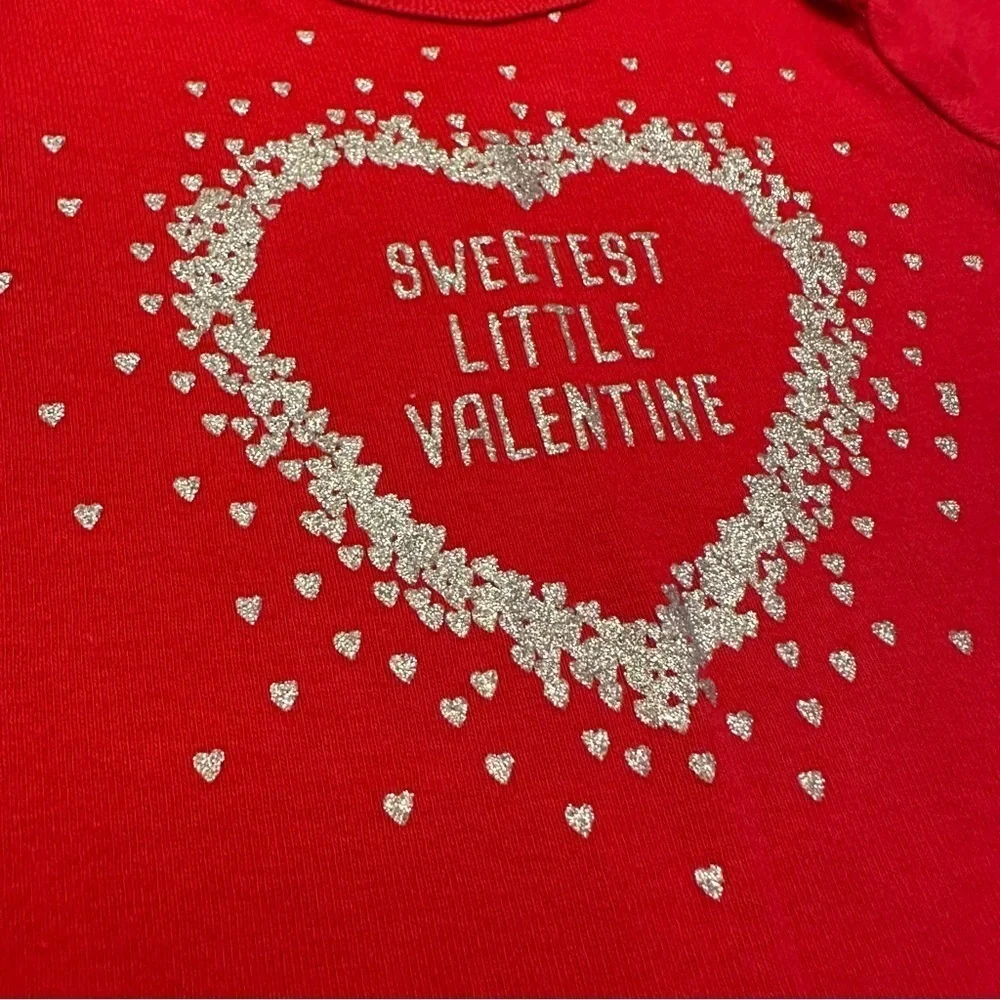 NWOT Carter’s Baby Girl Long Sleeve Valentine’s Day Onesie, Red & Silver, 6Mo